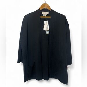Adrienne Vittadini Open Cardigan Wool Blend Black Kimono Style Lagenlook Pockets